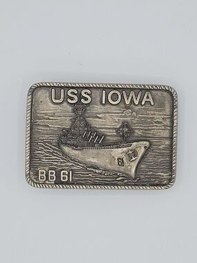 VTG USS Iowa BB-61 1984 Recommissioning Serial #665 Spec Cast Belt Buckle